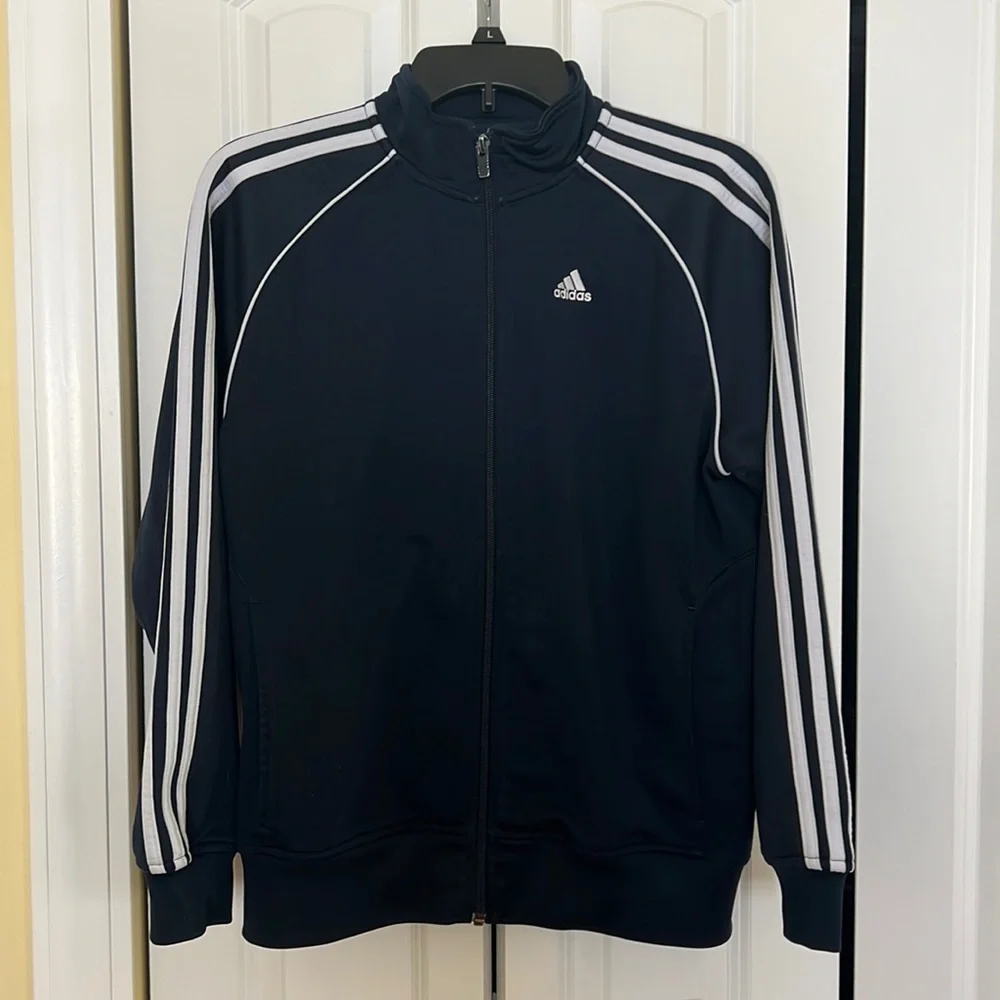 Adidas Black 3-Stripe Full Zip Track Jacket Unisex М - Picture 2 of 10